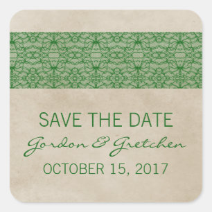 Green Rustic Lace Save the Date Stickers