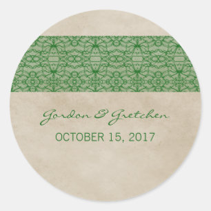 Green Rustic Lace Wedding Stickers