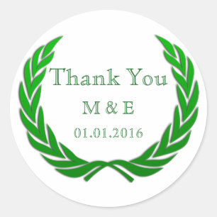Green Rustic Laurel Wreath Personalized Thank You Classic Round Sticker