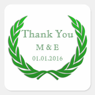 Green Rustic Laurel Wreath Personalized Thank You Square Sticker