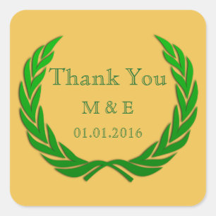 Green Rustic Laurel Wreath Personalized Thank You Square Sticker