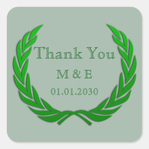 Green Rustic Laurel Wreath Personalized Thank You Square Sticker
