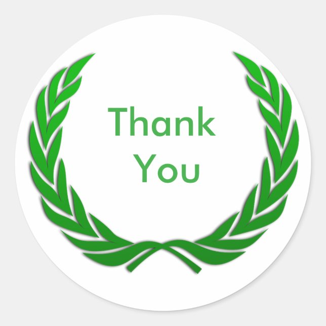 Green Rustic Laurel Wreath Thank You Classic Round Sticker (Front)