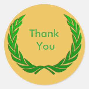 Green Rustic Laurel Wreath Thank You Classic Round Sticker