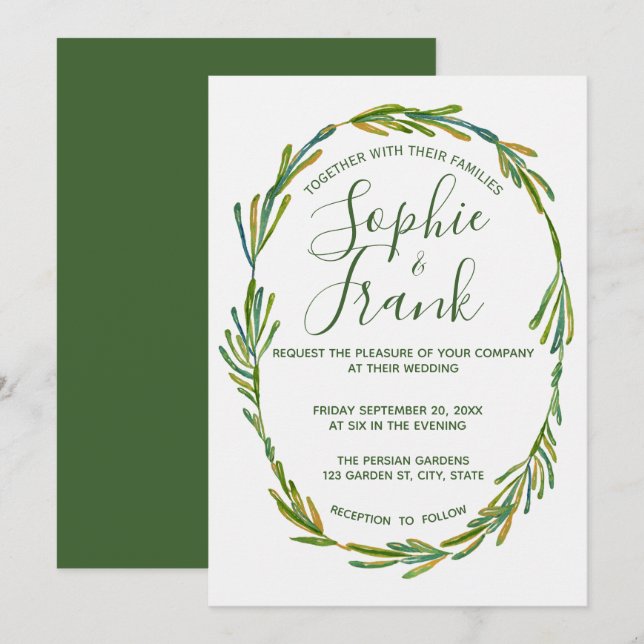 Green Rustic Leafy Faire-part de mariage personnal (Devant / Derrière)