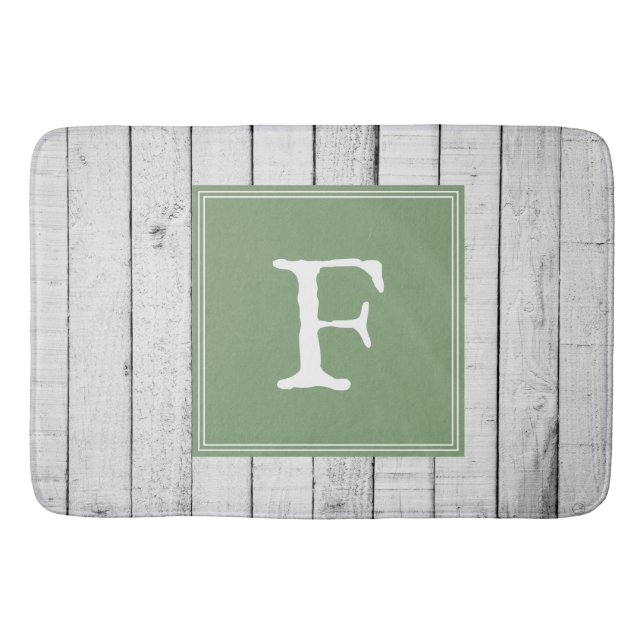 Green Rustic Monogram Bath Mat (Front)