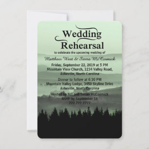 Green Rustic Mountain Wedding Rehearsal Dinner Invitation