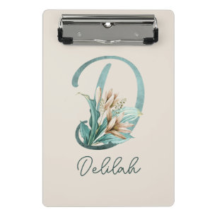 Green Rustic Off-White Lilies Letter D Monogram Mini Clipboard