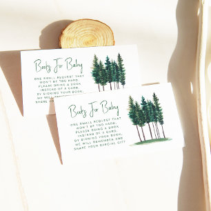  Green Rustic Pine Trees Book Request Baby Shower Enclosure Card