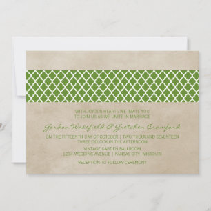 Green Rustic Quatrefoil Wedding Invite