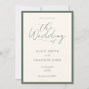 Green Rustic Script Classic Minimalist Wedding Invitation