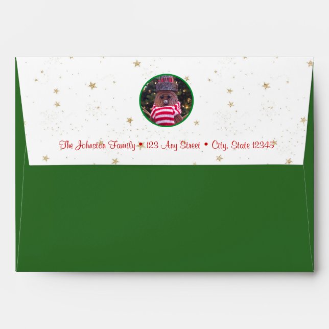 Green rustic snowman script name cute fun holiday envelope (Back (Top Flap))