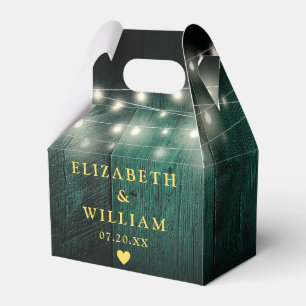 Green Rustic String Lights Barn Wood Wedding Favor Box