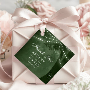 Green Rustic Tree Lights Carved Initials Wedding Favour Tags