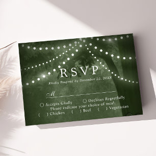 Green Rustic Tree Lights Wedding RSVP Card