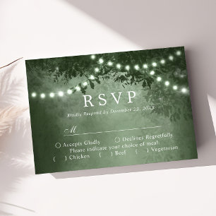 Green Rustic Tree Lights Woodland Wedding RSVP Card