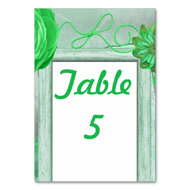 Green Rustic Wedding Table Number (Front)