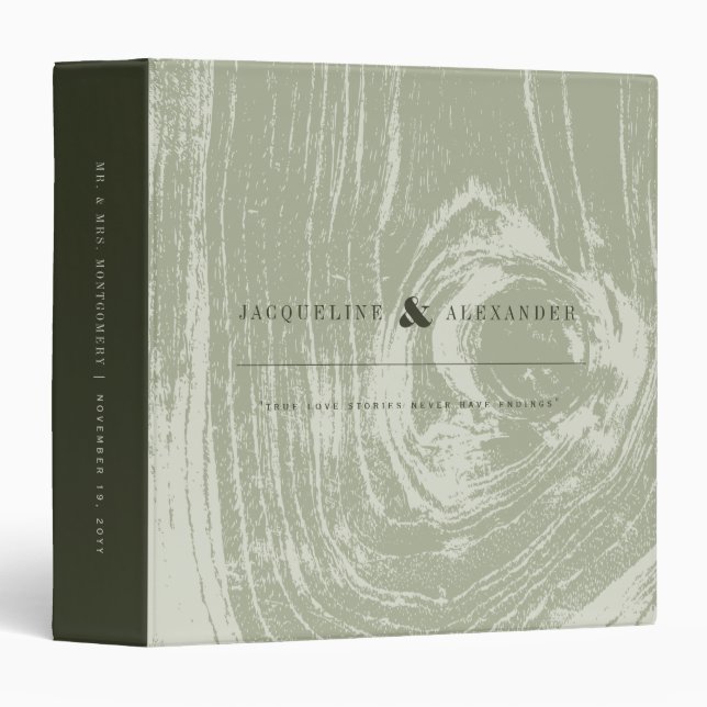 Green Rustic Woodgrain Spring Summer Wedding Binder (Front/Spine)