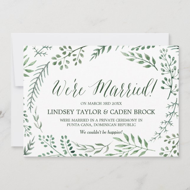 Green Rustic Wreath Elopement Announcement (Front)