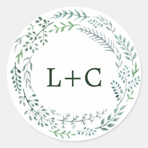 Green Rustic Wreath Wedding Envelope Seals