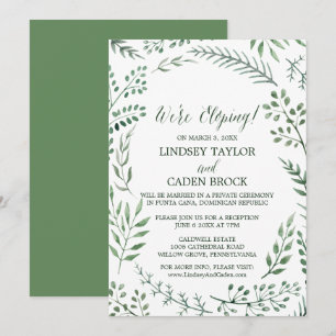 Green Rustic Wreath We're Eloping Reception Only Invitation