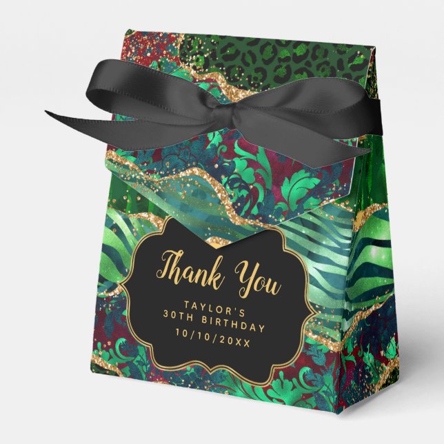 Green Safari Agate Birthday Thank You Favor Box (Front Side)
