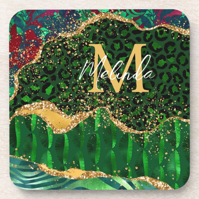 Green Safari Animal Print Agate Coaster (Front)