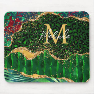 Green Safari Animal Print Agate Mouse Pad