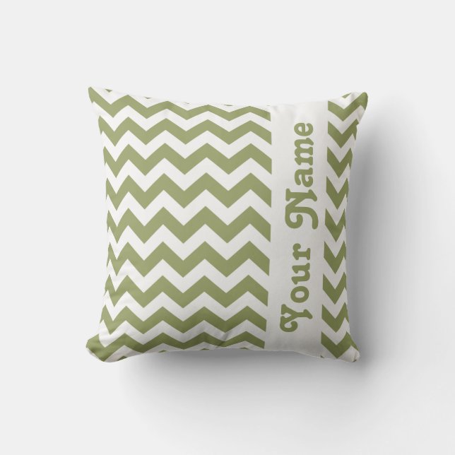 Green Safari Chevron with custom text Throw Pillow (Front)