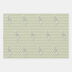 Green Safari Chevron with Pop Art Giraffe Wrapping Paper Sheet