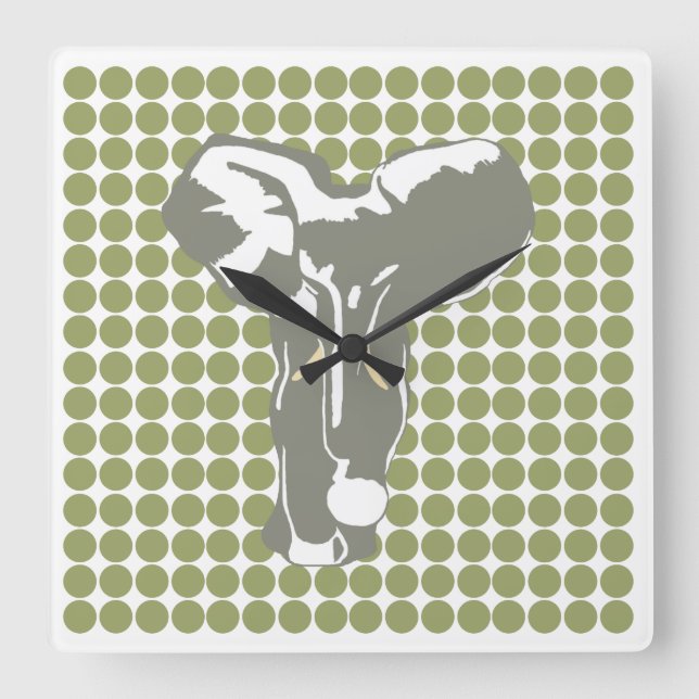 Green Safari Dot with Pop Art Elephant Square Wall Clock (Front)