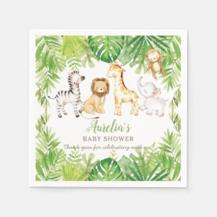 Green Safari Forest Jungle Animals Baby Shower   Napkin