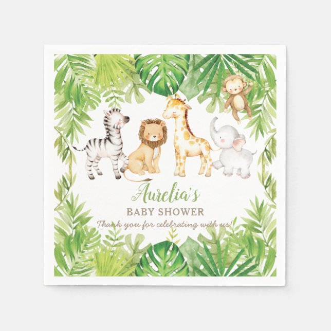 Green Safari Forest Jungle Animals Baby Shower   Napkin (Front)
