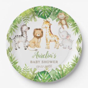 Green Safari Forest Jungle Animals Baby Shower  Paper Plate