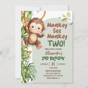 Green Safari Monkey See Monkey Two 2nd Birthday Invitation