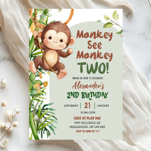 Green Safari Monkey See Monkey Two 2nd Birthday Invitation