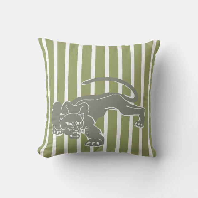 Green Safari Stripe Pillow with Leopard (Front)