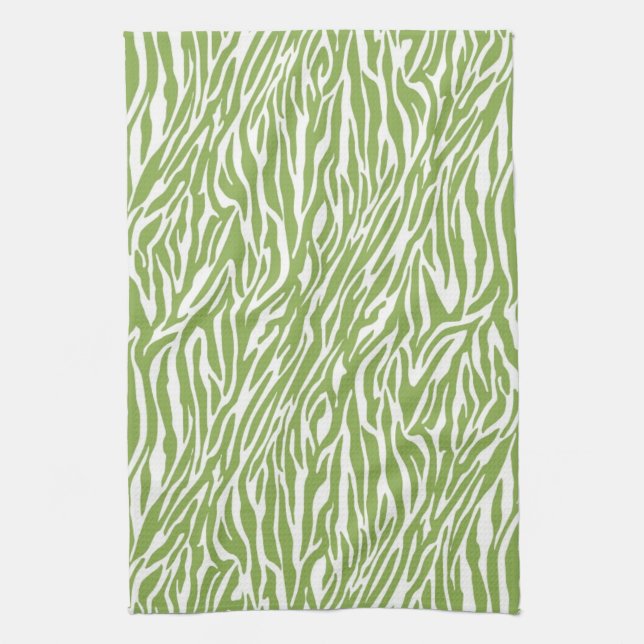 Green Safari Zebra Print Kitchen Towel (Vertical)