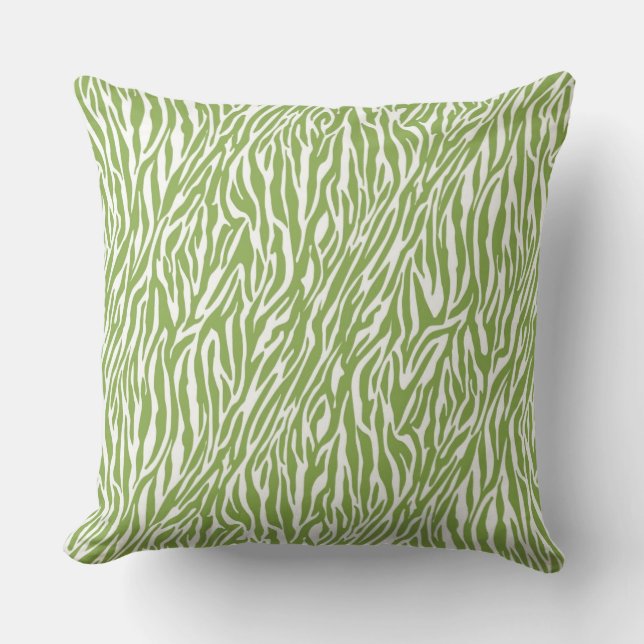Green Safari Zebra Print Throw Pillow (Front)