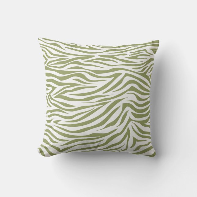 Green Safari Zebra Throw Pillow (Front)