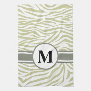 Green Safari Zebra with monogram Kitchen Towel