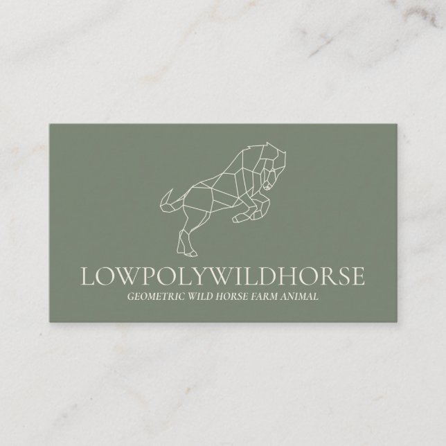 Green Sage Animal Lowpoly Farmer Horse Business Card (Front)