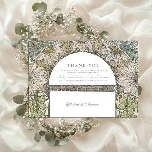 Green Sage Art Nouveau wedding Thank You Card