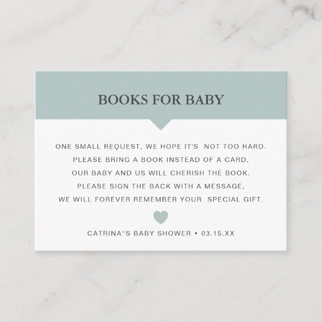 Green Sage Book Request Baby Shower Insert Card (Front)