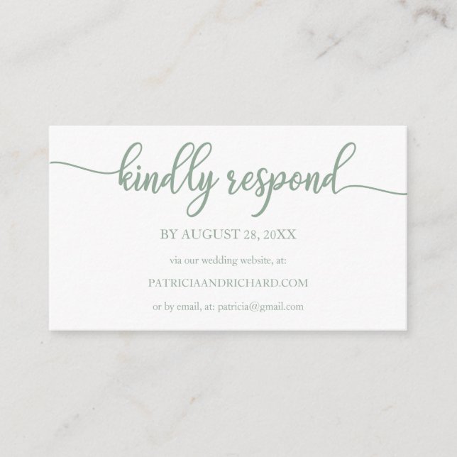 Green Sage Calligraphy Wedding Online RSVP Enclosure Card (Front)
