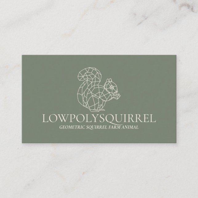 Green Sage Cream Animal Lowpoly Squirrel Business Card (Front)