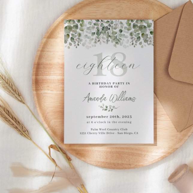 Green Sage Green 18e anniversaire Invitation (Créateur téléchargé)