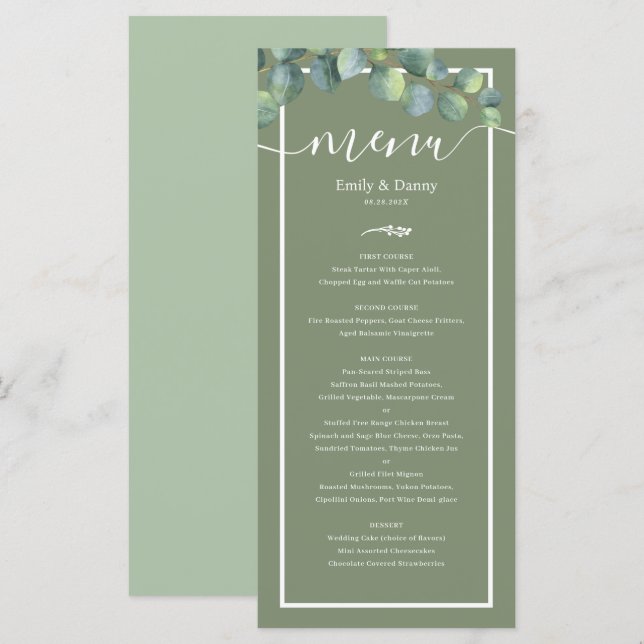 Green Sage Green Botanical Mariage Menu (Devant / Derrière)
