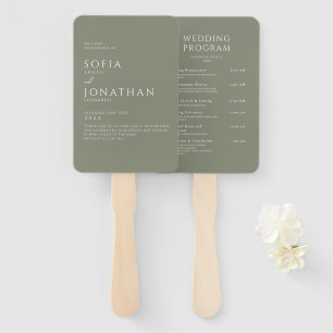 Green Sage Minimalist Elegant Wedding Programs Hand Fan