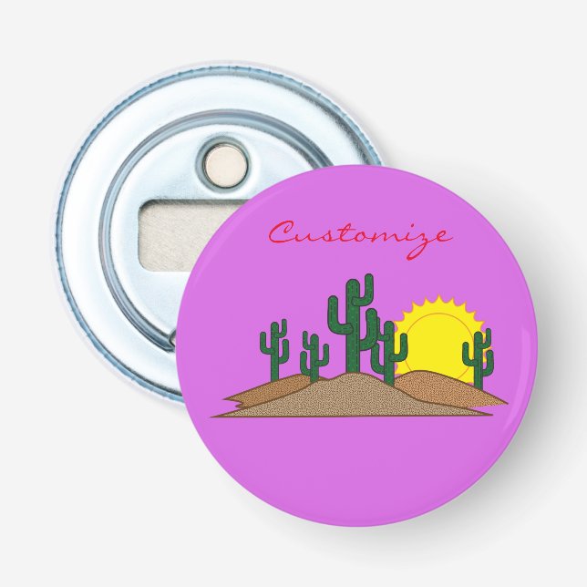 Green Saguaro Cactus Desert Sunrise Bottle Opener (Front)